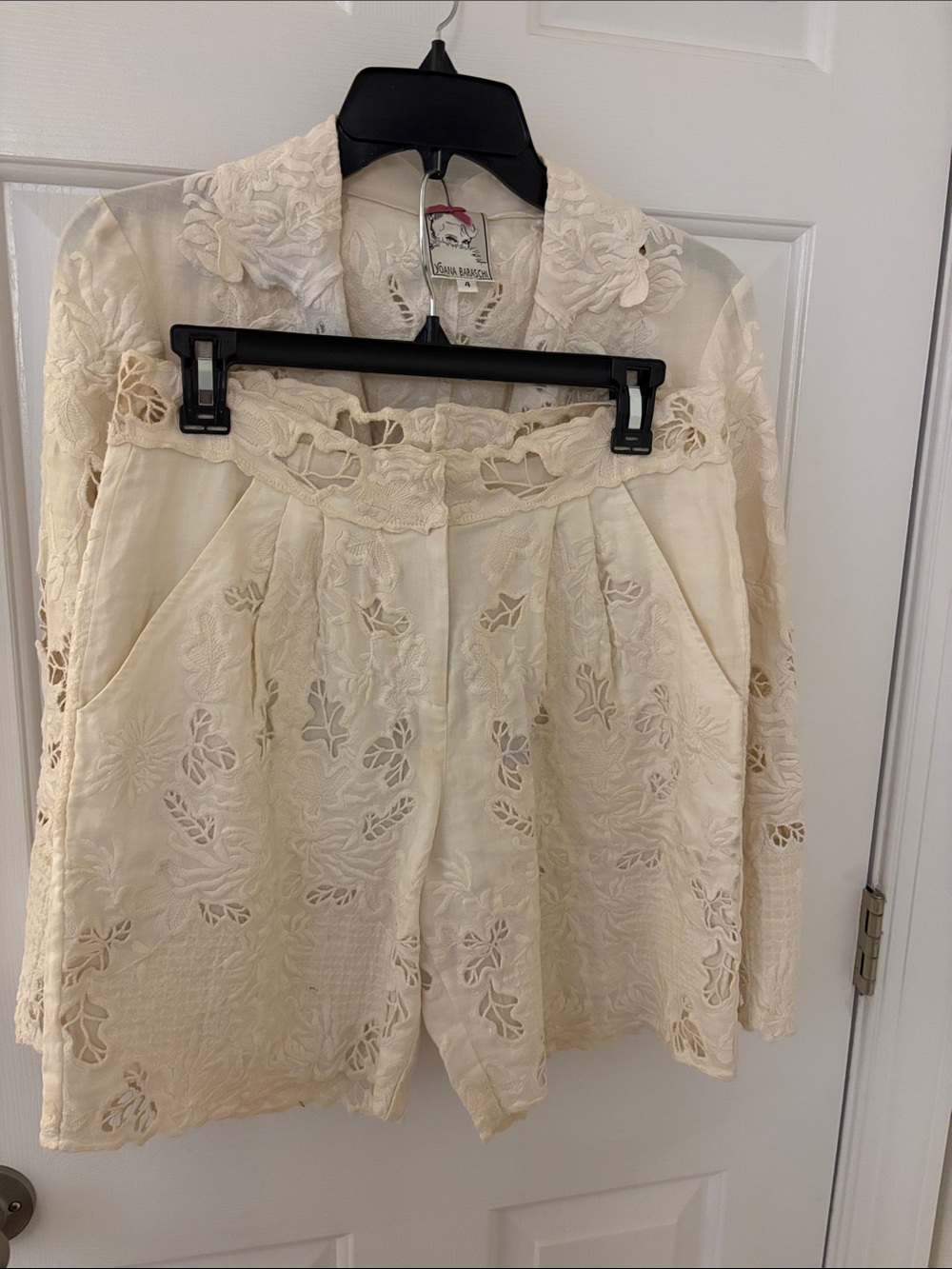 Yoana Baraschi Cream Lace Embroidered Jacket and shorts